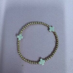 enewton signature cross gold pattern 3mm bead bracelet off white